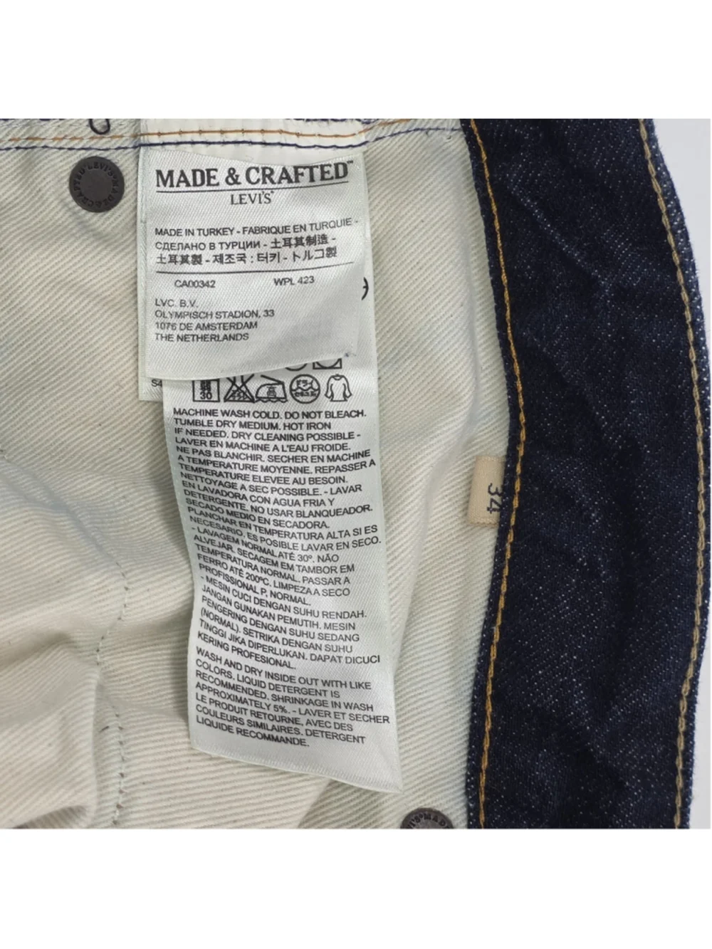 Levi's Made & Crafted Ruler Straight Jeans 34x32 Dark Indigo Button Fly 100%...